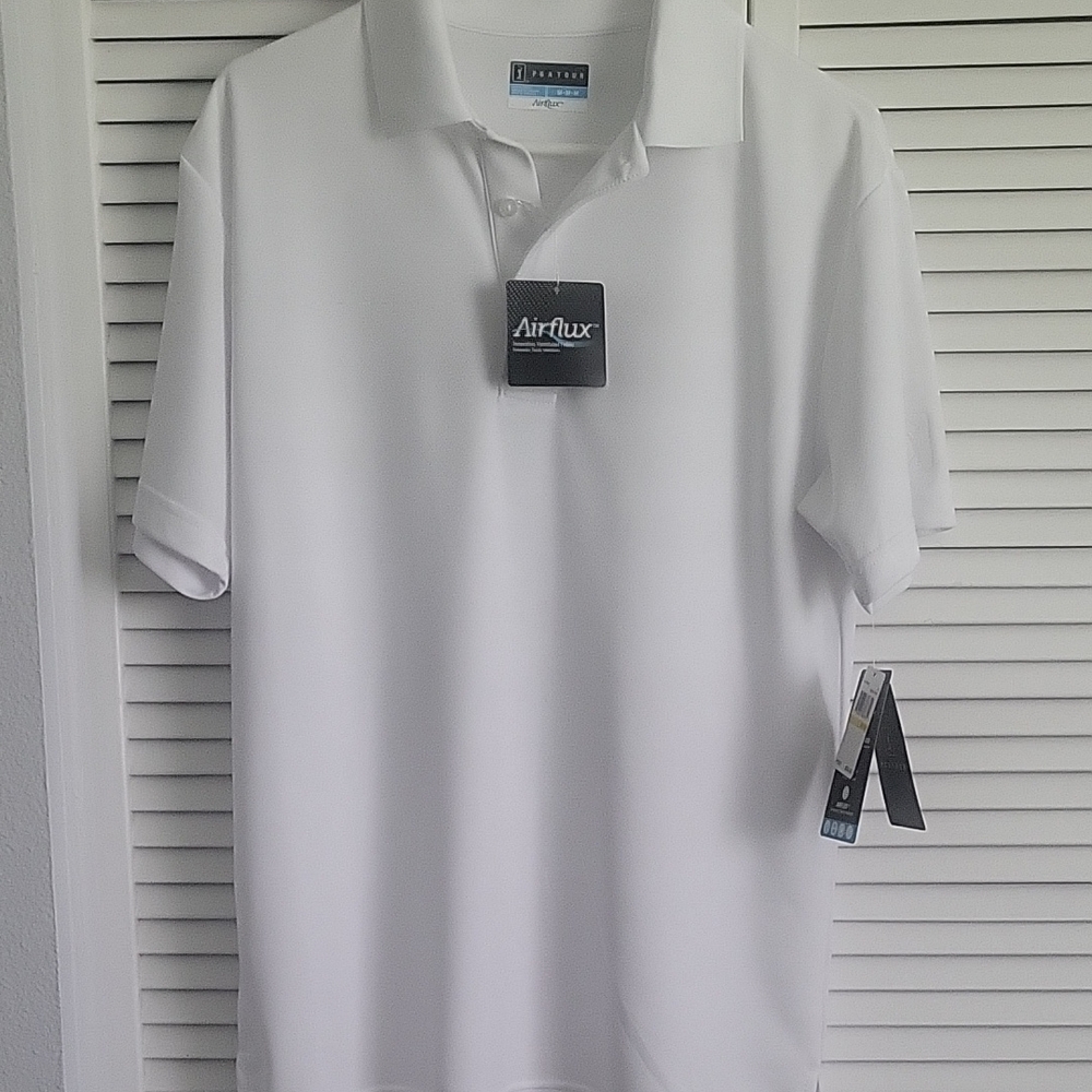 PGA Tour White Polo Shirt Smooth Fabric Classic Collar